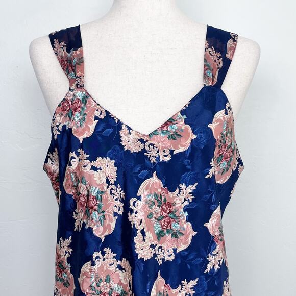 Vintage J.O. Intimates Blue Chiffon/Satin Floral Lingerie Slip - Picture 2 of 9